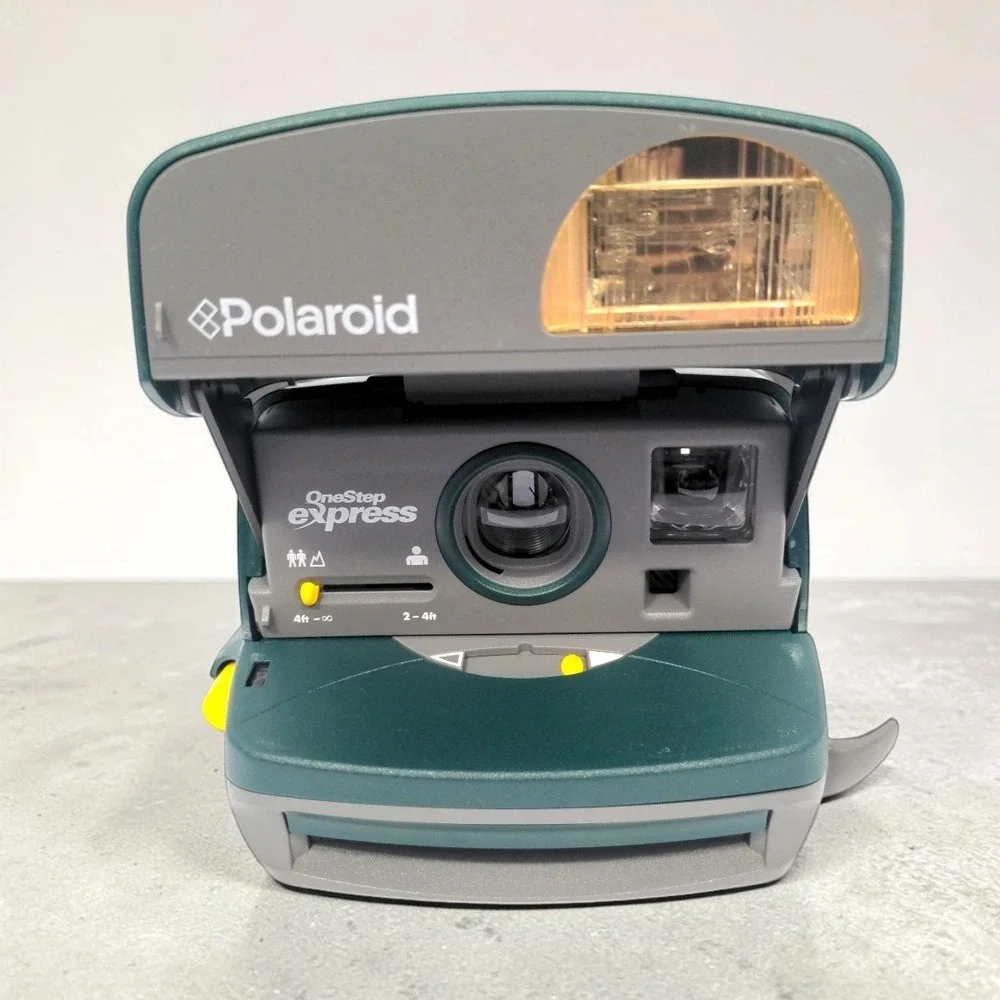 VTG Polaroid OneStep Express Instant Film Camera Green Gray 600 Flash 90s Works
